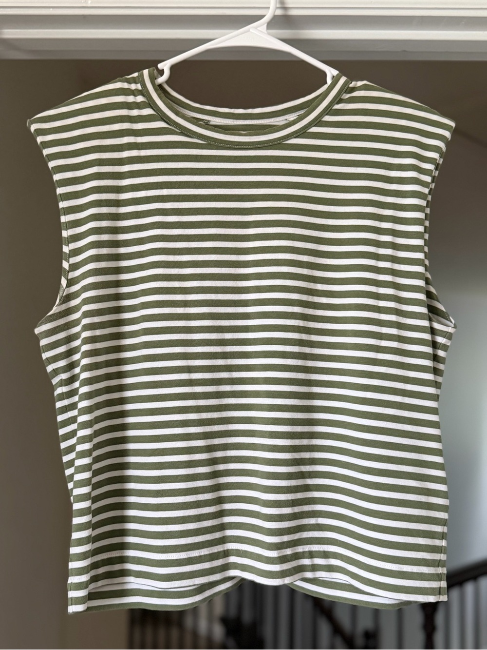 Madewell Olive Green White Striped Sleeveless Muscle Tee Top M